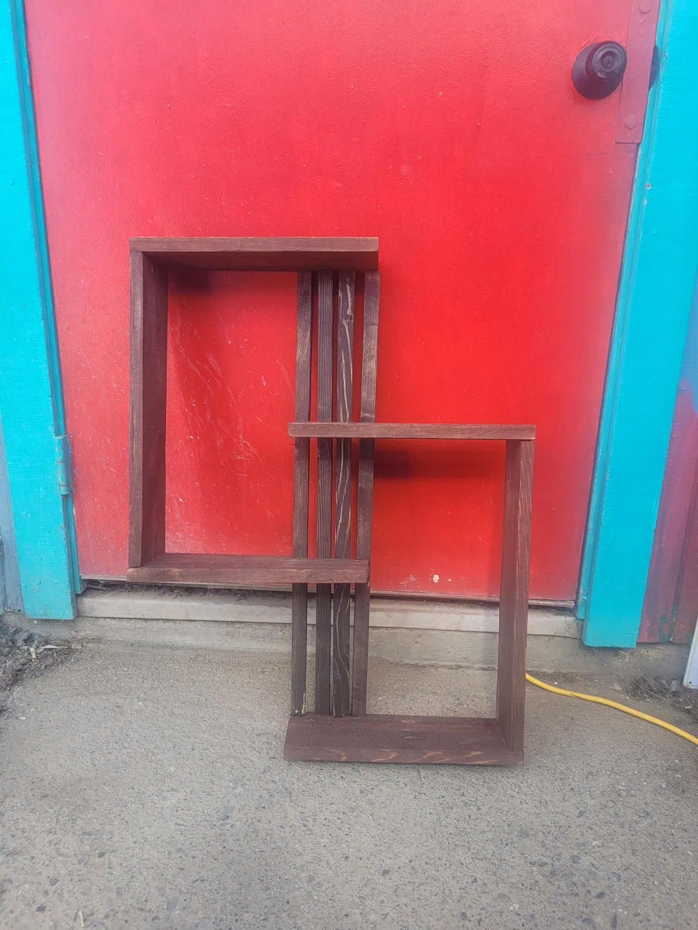 Wooden Double Square Wall Shelf - Brown